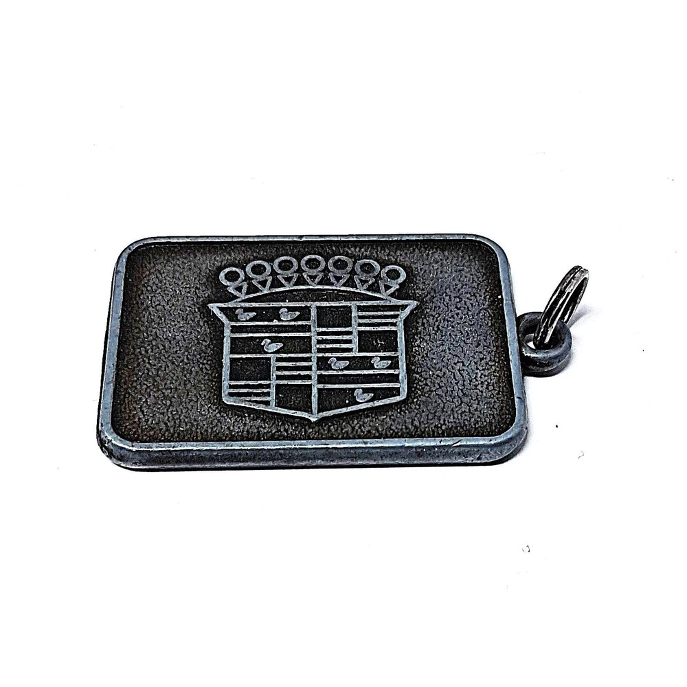 Vintage Cadillac Keychain 1980s Heraldic Shield and Coronet Logo Pewter